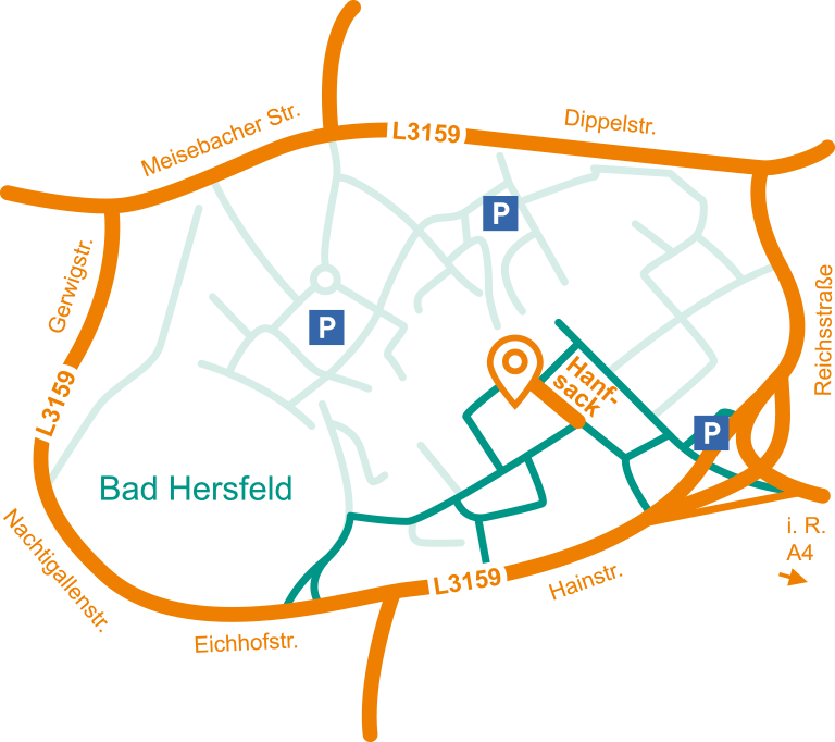 Anfahrtskarte Steuerberatungskanzlei Ulrike Heiderich in Bad Hersfeld